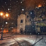 Nevicata notturna davanti alla Cattedrale di Susa (foto: Federico Milesi)